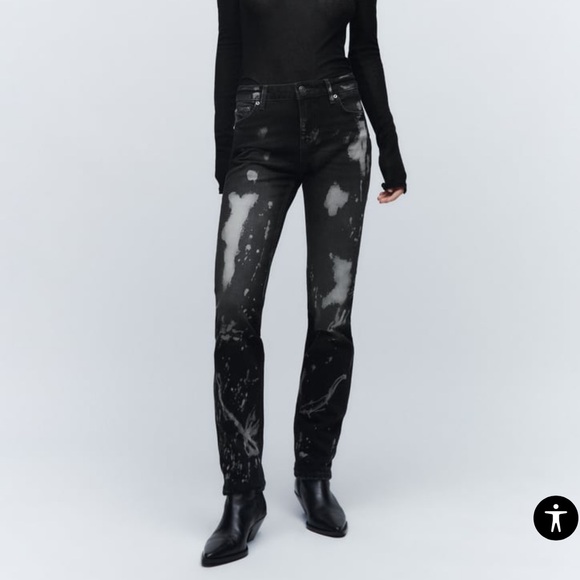 Zara Bleached Jeans Distressed Denim Gray Slim Fit Mid Rise US 2 - Picture 1 of 11